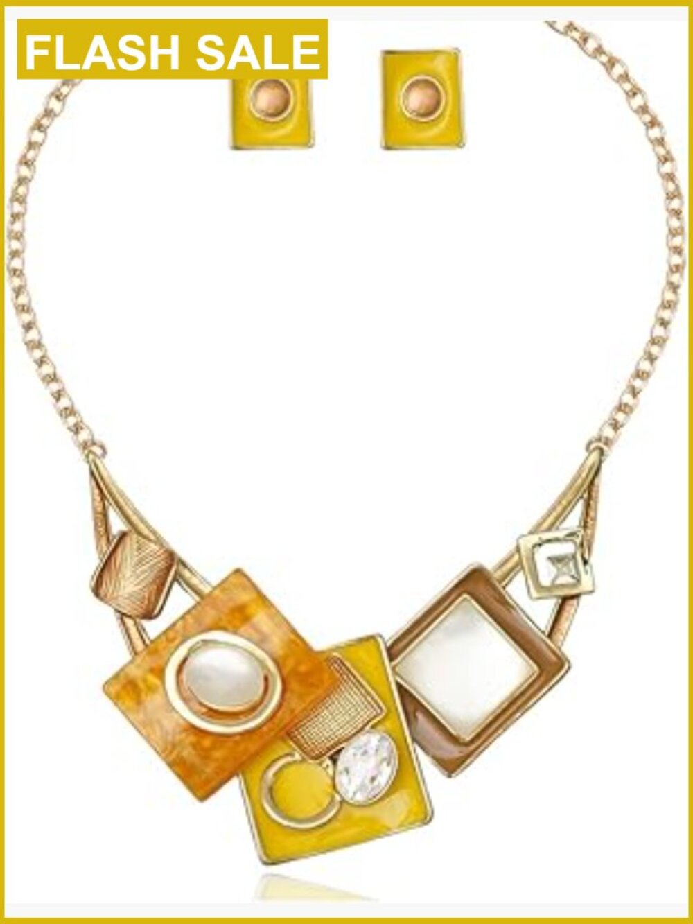 Boho Oval Crystal Opals Bib Necklace Earring Set